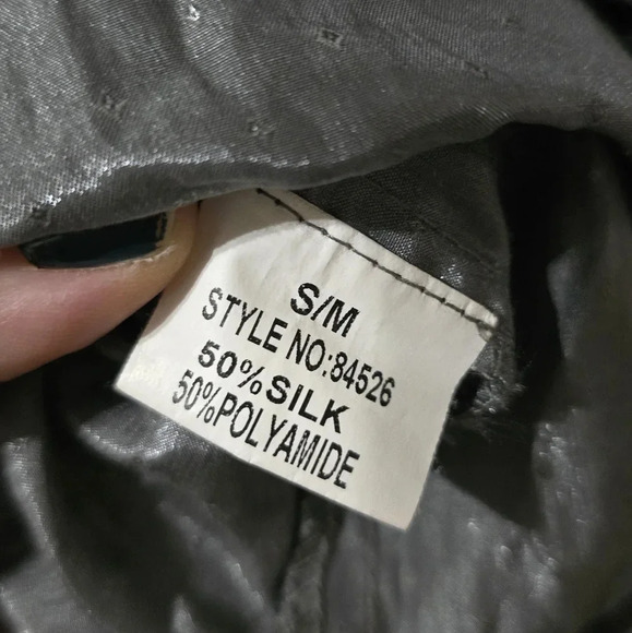See U Soon Anthropologie Silver Metaillic Silk Blend Mini Dress w/ Puff Sleeves. - Picture 13 of 13